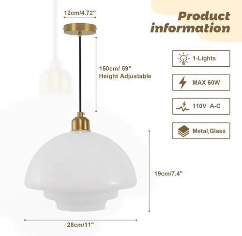 Miniatura 6 de Luces colgantes de globo de cristal, 1 luz, lámpara colgante de isla de cocina, estilo moderno de mediados de siglo, candelabro dorado de granja