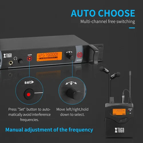 Miniatura 4 de XTUGA RW2080 - Sistema de monitoreo inalámbrico en el oído con 6 Bodypacks, Sistema IEM de diseño mono UHF de doble canal con 40 frecuencias, 91