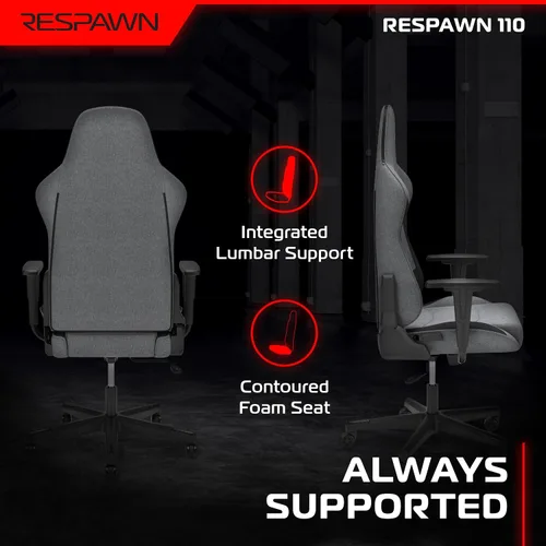 Miniatura 6 de Respawn Silla ergonómica 110 para juegos, silla giratoria reclinable de videojuegos de oficina con soporte lumbar, reposacabezas, resistente, Tela