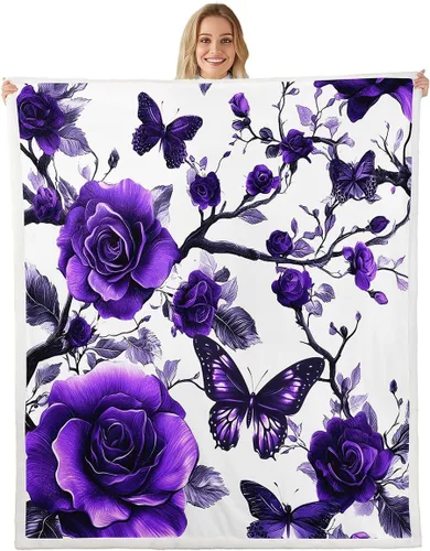 Miniatura 7 de Manta de franela azul rosa para todas las estaciones, manta de cama gótica de mariposa para decoración del hogar kawaii, manta rústica con flores