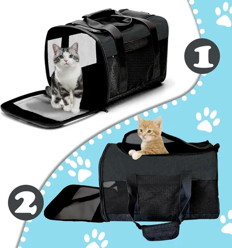 Miniatura 3 de Transportador de viaje para gatos, de lados suaves, ventilado, transpirable, plegable, transportador suave aprobado por aerolíneas para perros