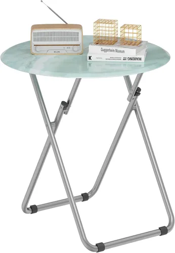 Miniatura 11 de Mesa de bandeja de TV, mesa plegable redonda, bandeja plegable para comer, mesa plegable pequeña, juego de 2, mesa de comedor para sofá, sala