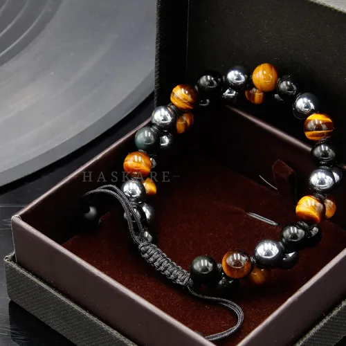 Miniatura 6 de HASKARE Triple Protection Bracelet, Genuine Tigers Eye Black Obsidian and Hematite 8mm Beads Bracelet for Men Women, Crystal Jewelry Stone Bracelets