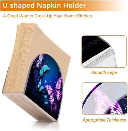 Miniatura 4 de Servilleteros de mariposa púrpura para mesas, servilleteros de acrílico transparente para servilleteros de cóctel para cocina, restaurante, bar