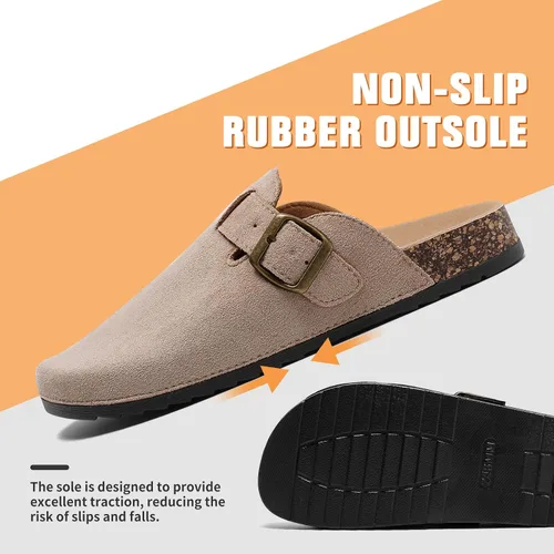 Miniatura 2 de Suede Clogs Men & Women Unisex Leather Mules Soft Cork Footbed Adjustable Buckle Slip Sandals Potato Shoes with Arch Support