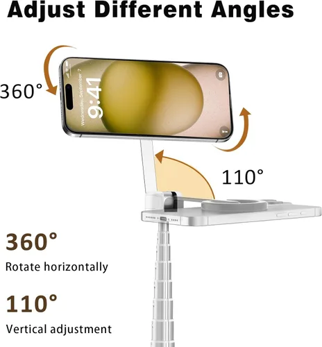 Miniatura 5 de TONEOF Trípode de palo de selfie magnético de 68" con soporte magnético fuerte de aluminio para Magsafe, soporte de trípode para teléfono de viaje