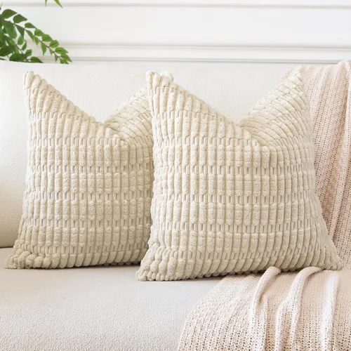 Miniatura 39 de OTOSTAR - Paquete de 2 fundas de cojín decorativas de pana suaves y a rayas estilo boho, fundas de cojín cuadradas para decoración del hogar, fundas