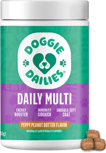 Doggie Dailies Multivitamínico 5 en 1 para perros, 225 masticables suaves, multivitamínico para perros para la salud de la piel y el pelaje, salud