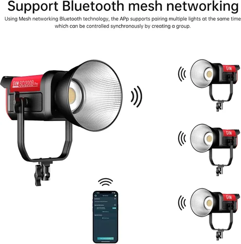 Miniatura 8 de GVM - Kit de iluminación continua de luz de estudio LED de 200 W para control de red de malla Bluetooth/DMX, 45400lux/3.3 ft con grabación de video