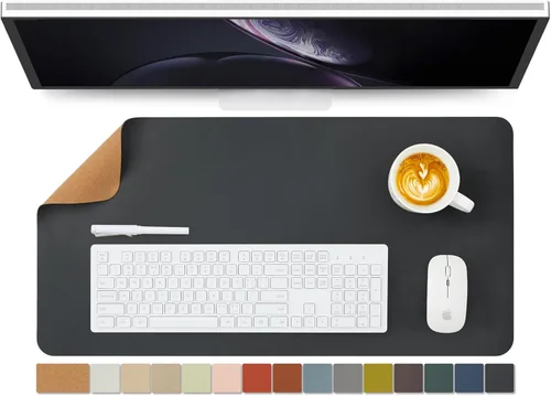 Miniatura 79 de Tapete de escritorio grande de corcho natural y cuero, tapete de escritorio ecológico, protector de escritorio de doble cara, tapete de teclado Café