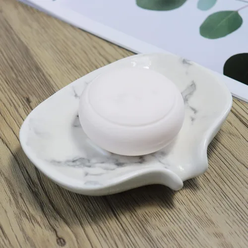Miniatura 5 de Jabonera con textura de mármol de cerámica, ranura autodrenante, portátil para ducha, baño y fregadero de cocina
