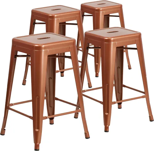 Miniatura 33 de Taburete de 24 pulgadas de alto para interior y exterior con asiento cuadrado., Metal, Negro
