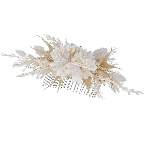 Peineta de flores para novia - Peineta de flores blancas hecha a mano para accesorios florales para el cabello de boda para novia, dama de honor,
