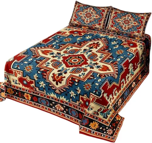 Miniatura 20 de Erosebridal Juego de ropa de cama oriental tamaño King, vintage, juego de colcha Art Deco de terracota, juego de edredón estético hippie