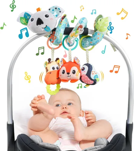 Miniatura 8 de Jollybaby Cochecito de cuna, juguetes para asiento de automóvil para bebé de 0-3-6-9-12 meses, juguetes sensoriales colgantes para recién nacido