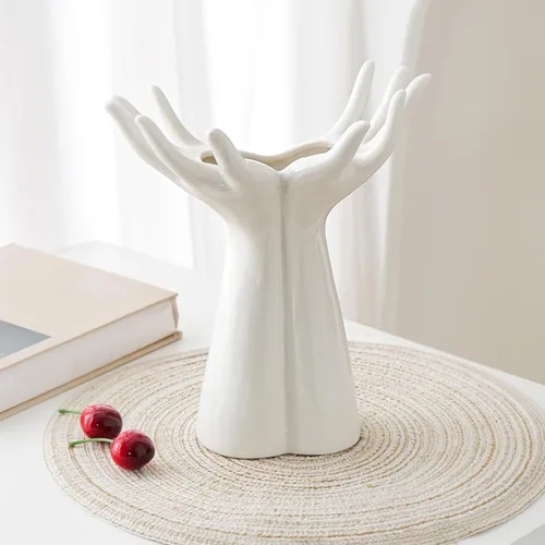 Miniatura 8 de Jarrón de cerámica hecho a mano - Jarrón de flores de tamaño mediano para estantes, mesas y repisas - Elegante escultura de mano para decoración