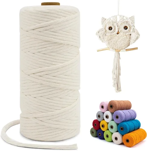 Miniatura 76 de Cuerda de macramé de una sola hebra de 0.197 in x 110 yardas, cuerda de macramé de algodón natural de 0.197 in, cuerda de algodón grueso para colgar
