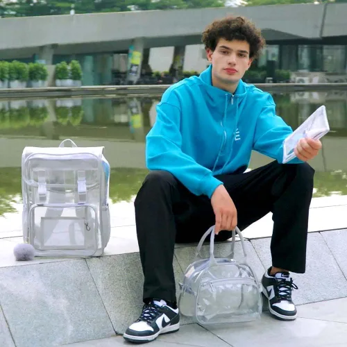 Miniatura 46 de Mochila transparente, aprobada por el estadio, para niñas y niños, mochila transparente de PVC resistente para mujeres y hombres