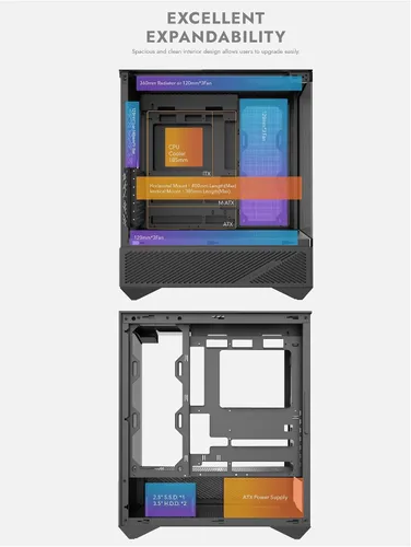 Miniatura 4 de darkFlash DY460 ATX Caja de PC Gaming Full-Tower, alto flujo de aire, 4×ventiladores ARGB PWM incluidos, vidrio templado de vista completa de 330°