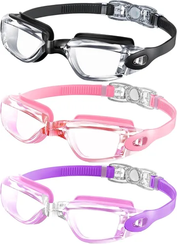 Miniatura 11 de NSSIW Gafas de natación para niños de 6 a 14 años, antiniebla con UV400 y sin fugas, campo de visión ultra amplio, paquete de 3 Negro