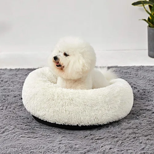 Miniatura 5 de ANWA - Cama redonda para perro mediano, lavable, cama tipo dona para perro grande, cómoda, acogedora y relajante Blanco