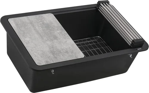 Miniatura 3 de Ruvati Fregadero de cocina de cuarzo compuesto de granito de 30 pulgadas con estación de trabajo, montaje por debajo y acabado negro mate - RVG2310BK