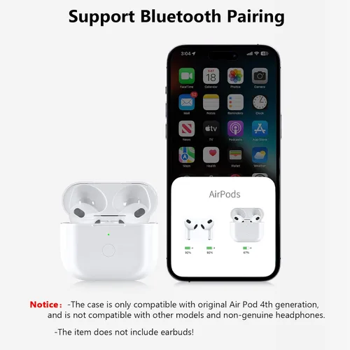 Miniatura 2 de Funda de carga inalámbrica compatible con AirPod de 4ª generación, funda Air Pod 4 de repuesto con botón de sincronización de emparejamiento Blanco