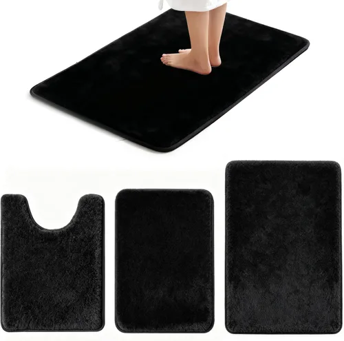 Juego de alfombras de baño de 3 piezas, tapete de baño antideslizante de microfibra absorbente de felpa, forro polar coral, tapete de inodoro en