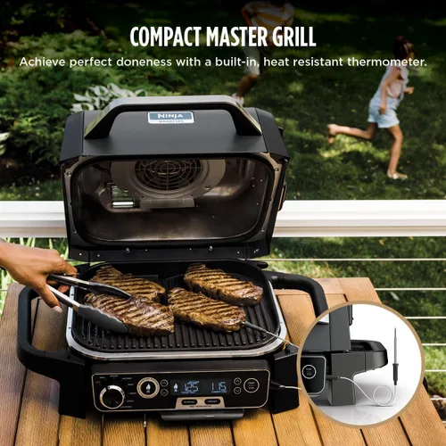 Miniatura 13 de Parrilla de exterior Ninja OG751 Woodfire Pro con termómetro incorporado, parrilla Master 7 en 1, ahumador de barbacoa y freidora de aire