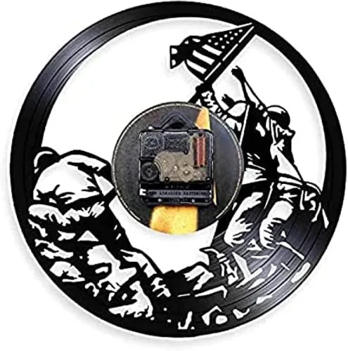 Miniatura 2 de Marines Raising The Flag On Iwo Jima Wwll Wall Art Reloj de pared Ww2 Bandera de Estados Unidos Contemporáneo Disco de vinilo Soldados Reloj Dia