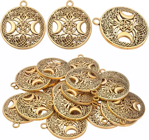 BronaGrand 20pcs Tree of Life Charms with Triple Moon Goddess Pentagram Tibetan Alloy Round Pentacle Pendants Vintage Tree Dangle Charms for DIY