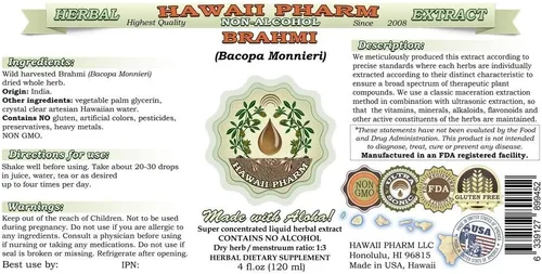 Miniatura 2 de Hawaii Pharm Brahmi Extracto líquido sin alcohol, Brahmi líquido (Bacopa Monnieri) Suplemento herbario natural de glicerita de hierbas secas enteras