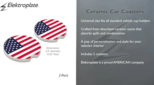 Miniatura 3 de Elektroplate Posavasos de cerámica para automóviles con la bandera de Estados Unidos (2.6 pulgadas de diámetro), ajuste universal para todos