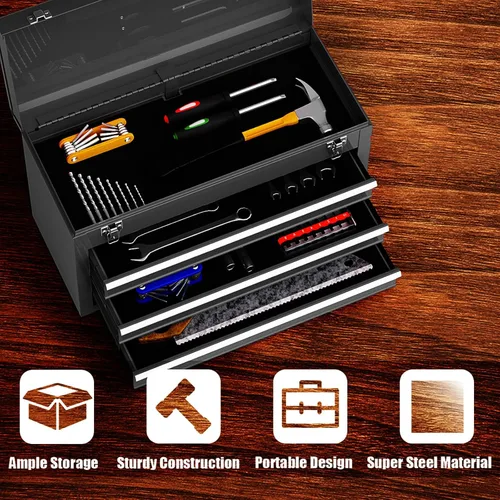 Miniatura 4 de Goplus Caja de herramientas con 3 cajones, organizador portátil de 4 niveles de 52 cm con bandeja superior para herramientas, cerradura automática