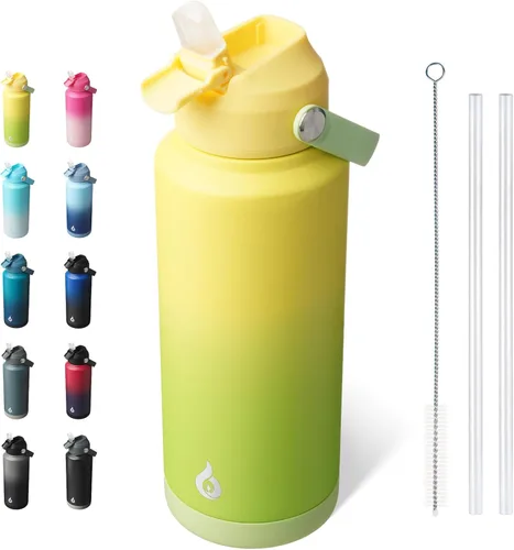 Miniatura 27 de BJPKPK - Botella de agua aislada con tapa de popote, 532 ml Botellas termo con boquilla suave, asa flexible y base antideslizante, libre de BPA, a