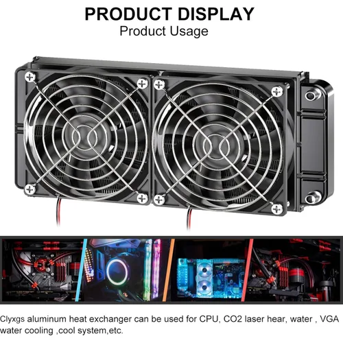 Miniatura 4 de Clyxgs Radiador de Refrigeración por Agua, Radiador de Intercambio de Calor de Aluminio de 12 Tubos con Ventilador para Sistema de Refrigeración por