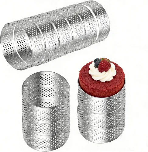 DATANYA Paquete de 12 anillos de tarta perforados, anillos de acero inoxidable para tartas de 2.36 pulgadas, moldes redondos para hornear, cocinar