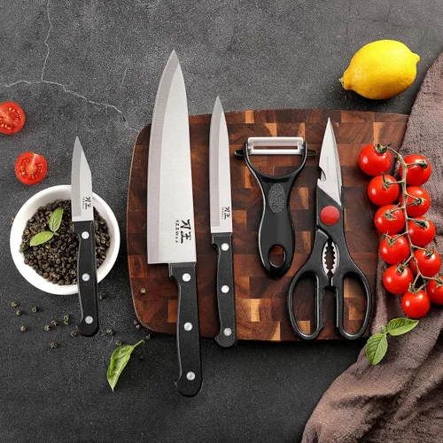 Miniatura 9 de Juego de cuchillos de cocina de 5 piezas, juego de cuchillos sin bloque con fundas, hoja afilada de acero inoxidable y mango cómodo, juego