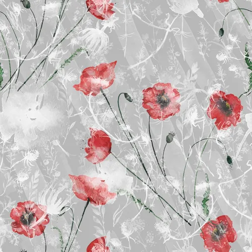 VaryStyle Papel tapiz floral vintage de amapola gris/blanco/rojo, papel tapiz floral de amapolas de maíz para baño, dormitorio, vinilo extraíble,