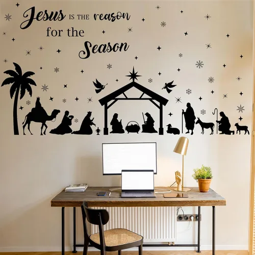 Miniatura 5 de Glenmal 6 calcomanías de pared de Pascua de 11.42 x 8.27 pulgadas, calcomanías de pared religiosas grandes de color negro, decoración de pared