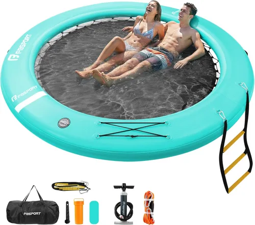 FBSPORT Hamaca inflable de agua redonda flotante, 10/8/6 pies, plataforma flotante para lago con portavasos, flotador solar, balsa fría, anillo de
