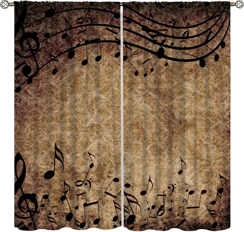 Cortinas de notas musicales vintage, música retro, partitura musical de piano violín, decoración de ventana para dormitorio, sala de estar, cocina,