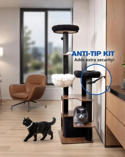 Miniatura 8 de Torre moderna de árbol para gatos de interior de 63 pulgadas, árboles resistentes para gatos grandes, torre de árbol para gatos adultos Maine Coon