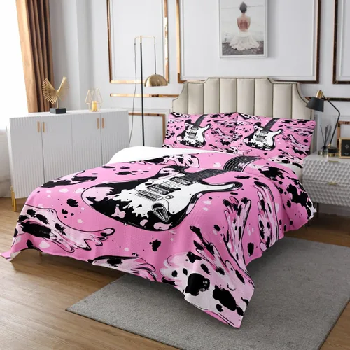 Miniatura 24 de Castle Fairy Cowboy Boots Bedspread Twin Size Bohemia Musical Guitar Coverlet Set Boys Bedroom Present Western Rustic Cowgirl Decor Bedding Set