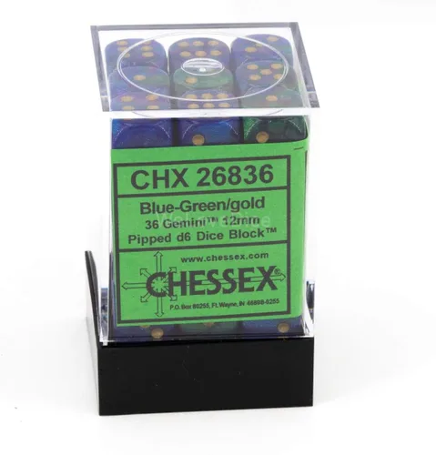 Miniatura 3 de Chessex Manufacturing DND - Juego de dados Chessex D&D de 0.472 in, juego de dados poliédricos de plástico Géminis, color azul, verde y dorado