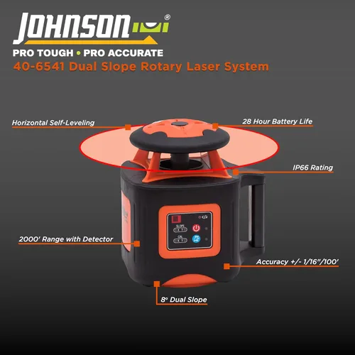 Miniatura 4 de Johnson Level & Tool 40-6541 - Sistema láser giratorio de doble pendiente de alta precisión, rojo, 1 kit