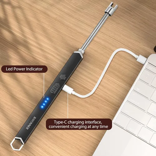 Miniatura 5 de Rayonner Encendedor de velas eléctrico recargable por USB, resistente al viento, encendedor de arco de plasma con cuello flexible para frascos Negro