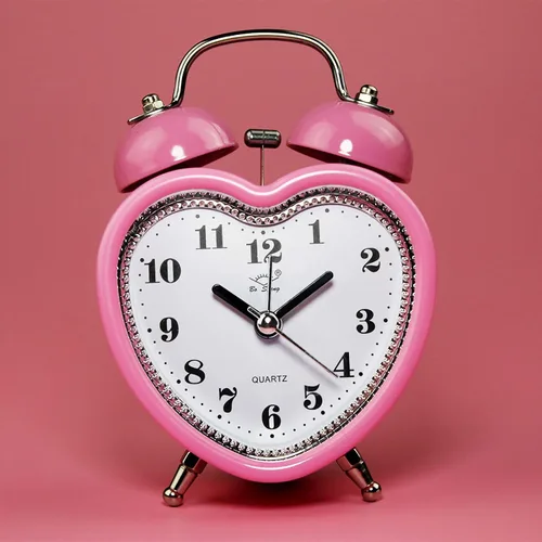 Miniatura 5 de SHISEDECO 3 Pulgadas Lindo Reloj Despertador de Campanas Gemelas Silencioso Analógico de Cuarzo con Luz Nocturna, Operado a Batería para Niños, Rosa