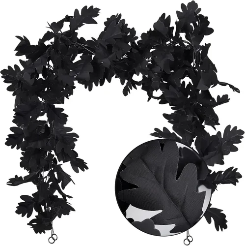 Guirnalda de Halloween para decoración de mesa de interior, decoración de pared de otoño, hojas de arce negro, decoración de vid para el hogar (2 2