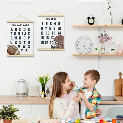 Miniatura 5 de BONETAT Póster de números y alfabeto para guardería de niños pequeños, decoración de pared para sala de juegos, tabla de pared ABC, decoración